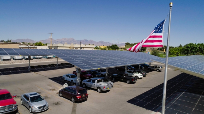 Solar carport at Las Cruces Aquatic Center